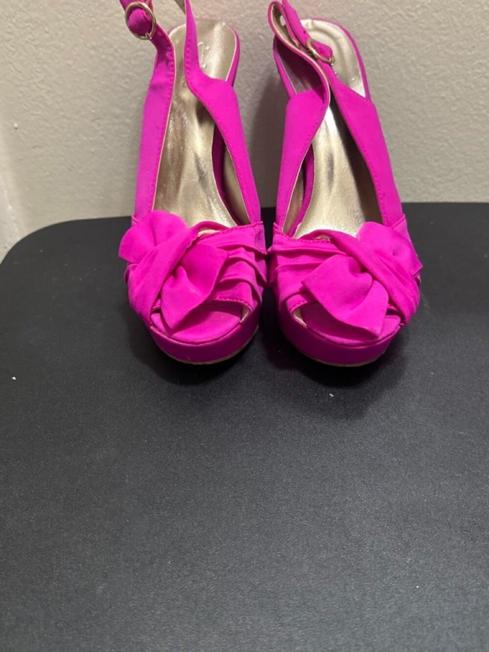Charlotte Russe Hot Pink Bow Platform Heels — Glam Party Heels, Size 8